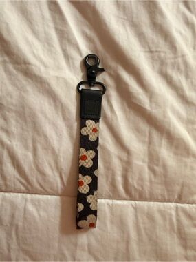 Black Floral Key Strap with Silver Clip